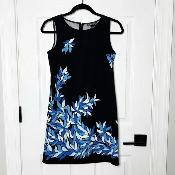 JESSICA HOWARD Size‎ 4 Petite Black Sleeveless Blue Floral Dress - Picture 1 of 6